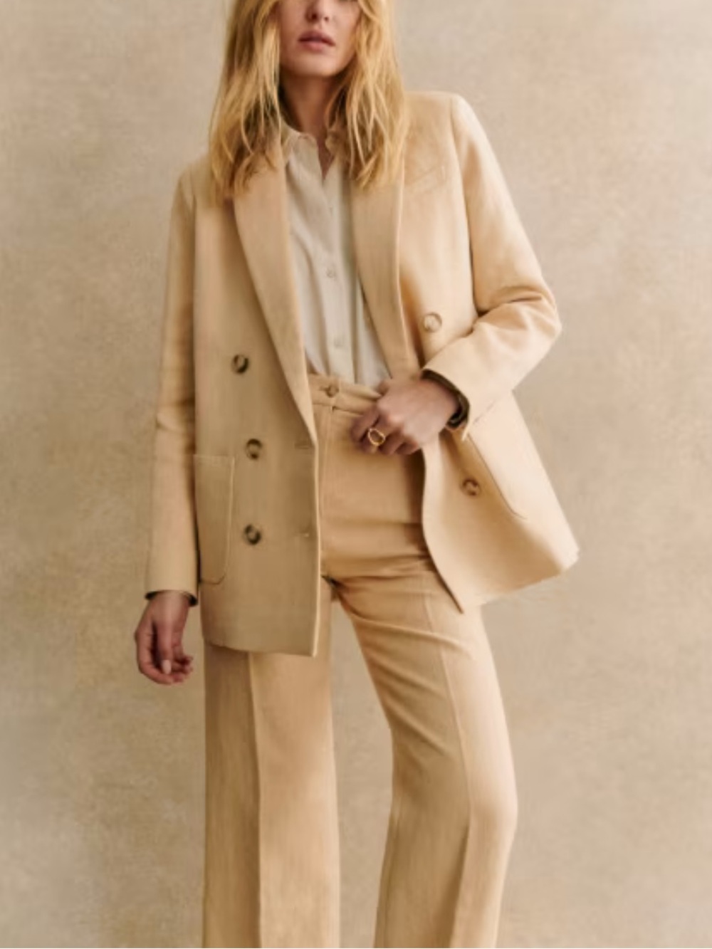 Sezane Michele Jacket Blazer Linen Blend in Cream Beige size 38 US 6 $285
